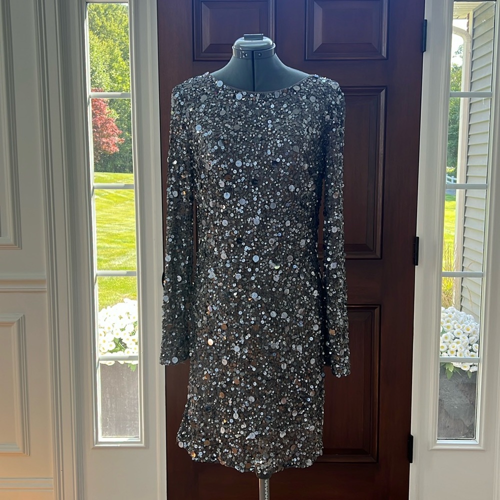 Aidan Mattox Grey Sequin Mini Dress Size 8
